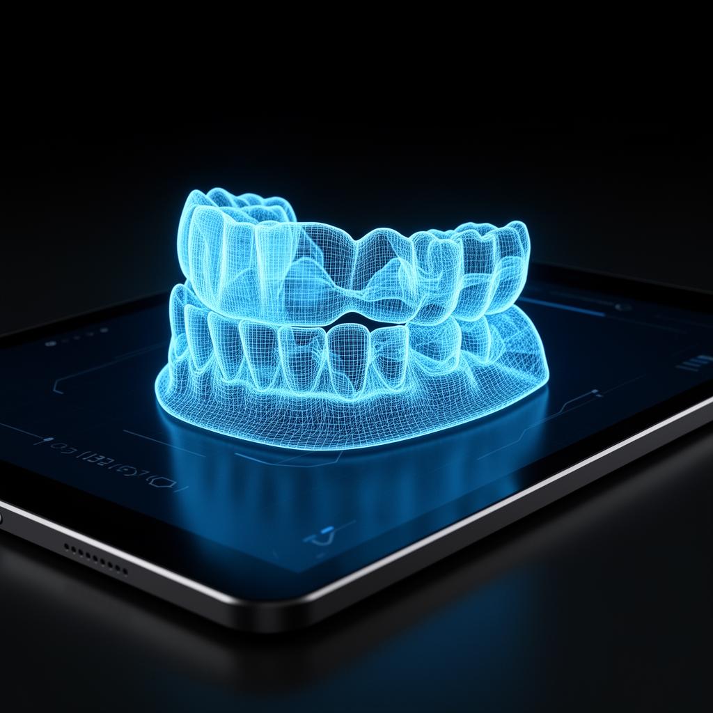 3D digital scan of teeth on a tablet